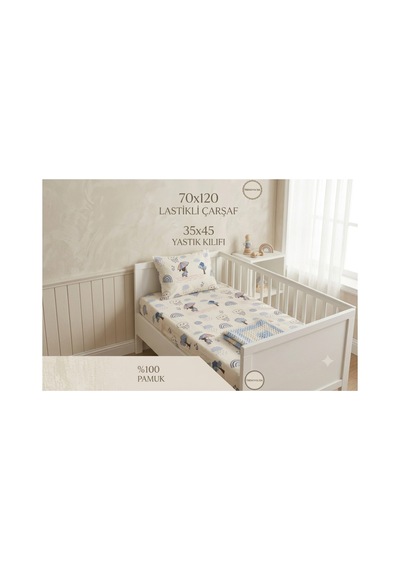 %100 Pamuk Bebek Lastikli Çarşaf Ve Yastık Kılıfı Takımı - Yağmur Ve Gökkuşağı Desenli 70x120 Cm Beyaz - 904891162 %100 Pamuk Bebek Lastikli Çarşaf Ve Yastık Kılıfı Takımı - Yağmur Ve Gökkuşağı Desenli 70x120 Cm Beyaz - 904891162