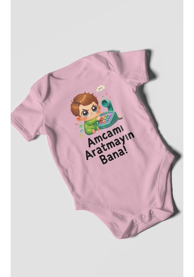 Morivokids Amcamı Aratmayın Bana Kısa Kollu Bebek Body %100 Pamuk Koyu Pembe