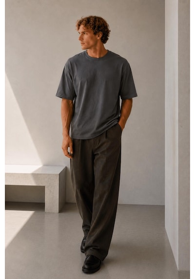 Alexandergardi Oversize Bisiklet Yaka T-shirt Gri