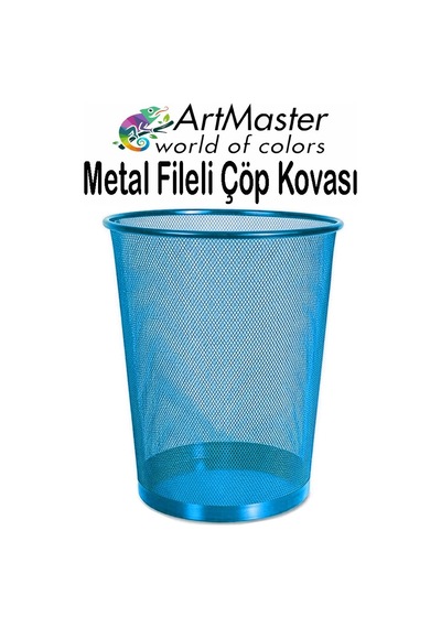 Mavi Çöp Kovası Paslanmaz Çelik Fileli 1 Adet Ofis Büro Okul Çöp Kovası Metal Delikli Kolay Kullanım Mavi
