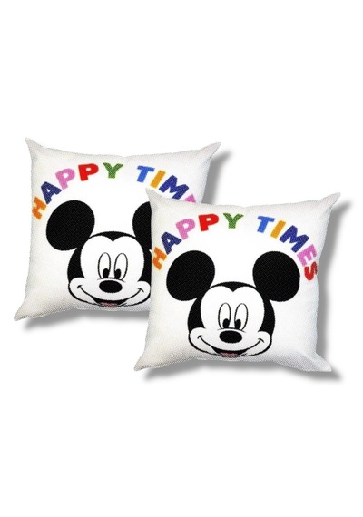 Taç Mickey Mouse Kare Pamuk Kumaş Dolgulu Kırlent 2 Adet 45x45 Cm