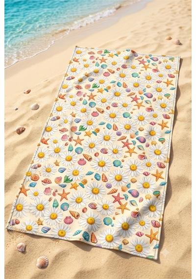 75x150 Cm Plaj Havlusu Çiçek & Sanatsal Koleksiyonu Premium Özel Tasarım Hızlı Kuruyan Havlu Beyaz