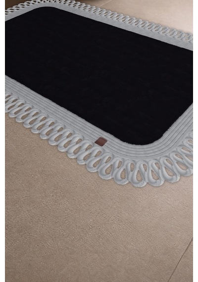 Banyo Paspası Takımı 70x110+50x70 Cm Dış Trikot Siyah & Gümüş Gri