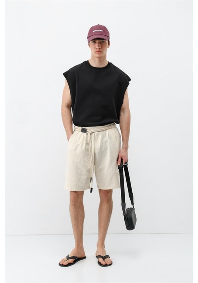 Vamos Kemerli Oversize Keten Şort Naturel