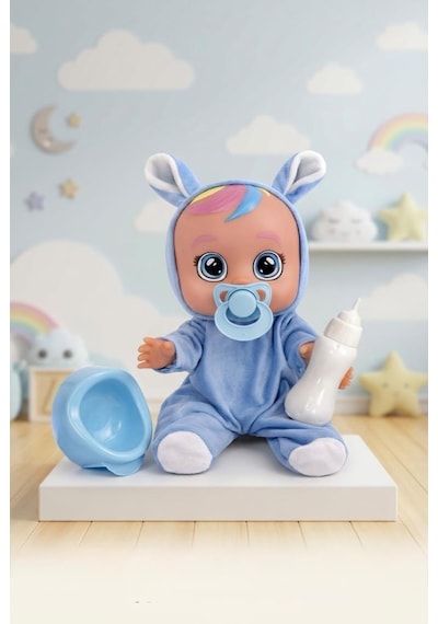 Konuşan Ve Gözyaşı Döken Kolları Ve Kafası Et Bebek Peluş Tulumlu 28 Cm Ağlayan Oyuncak Bebek Mavi