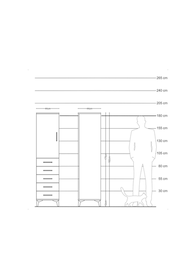 Hyperion Dolap Tek Raflı 5 Çekmeceli Tek Askılı 44x44x182 Ant... Antrasit