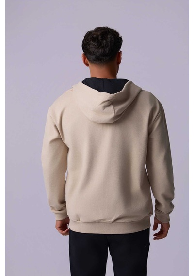 Defys Defy S Erkek Oversize Kapüşonlu Fermuarlı Cepli Sweatshirt Bej - 527577758 Bej