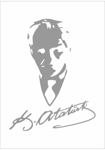 Sticker Usta Mustafa Kemal - Atatürk Imza Sticker Araba 00565 Gri 12x9 Cm