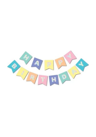Delux Makaron Gümüş Happy Birthday Banner - 8 Adet Tarı