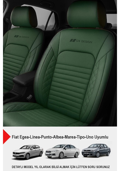 İstanbul Serisi Deri Oto Koltuk Kılıfı Fiat Egea-linea-punto-albea-marea-tipo-uno Uyumlu Yeşil
