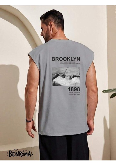 Brooklyn 1898 Baskılı Kolsuz Tişört Gri