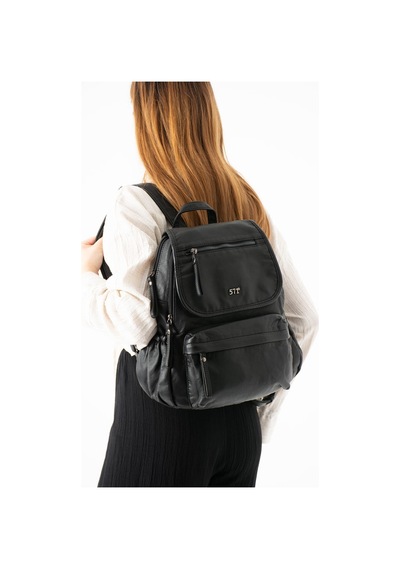 571 Collections Yıkanmış Deri Sırt Çantası Siyah Model: 571-14-11m