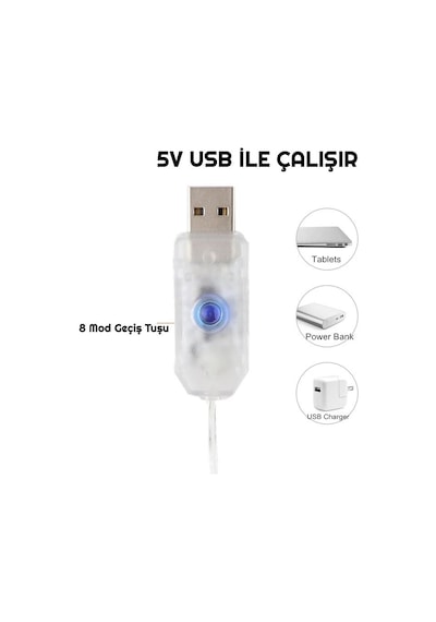 Light Home 3x3 Metre 300 Led Usb Kumandalı Perde Led Sarı Gün Işığı