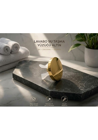 Lavabo Su Taşma Yüzüğü Parlak Altın