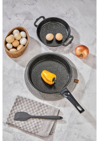 Polochef Kristal Tava Ve Sahan Set Granit Siyah