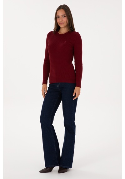 U.S. Polo Assn. Kadın Bordo Bisiklet Yaka Basic Kazak 50307763-VR014