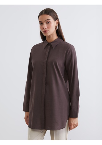 Lcw Modest Kahverengi Dokulu Kadın Gömlek Tunik