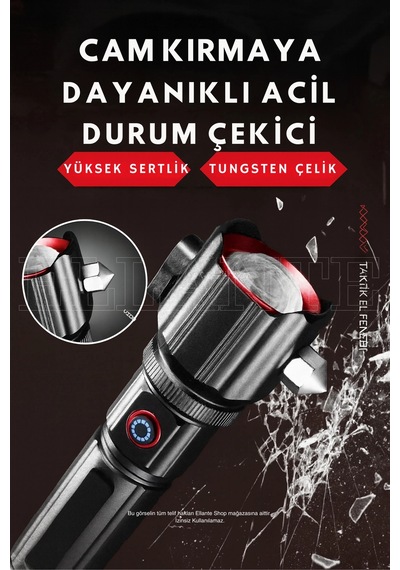 Şarj Edilebilir Led El Feneri 1500 Lümen Güçlü Işık, Çok Fonksiyonlu Ve Dayanıklı Tasarım Çok Renkli