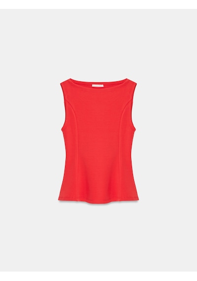 Dilvin 21001 Kayık Yaka Peplum Top-kırmızı