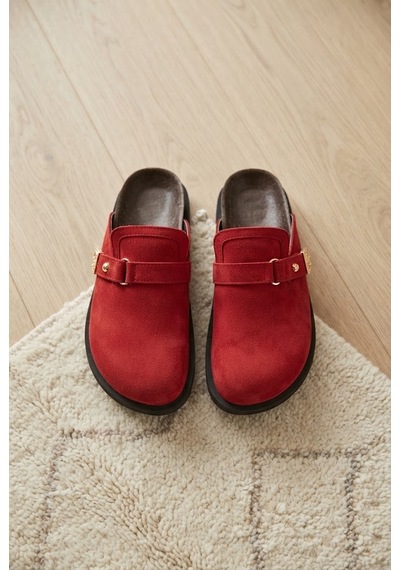 Shoetek Ralena Kadın Terlik Bantlı Tokalı Kırmızı Süet Shoetek Ralena Kadın Terlik Bantlı Tokalı Kırmızı Süet
