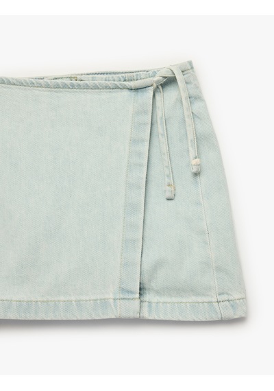 Koton Pamuklu Fermuar Detaylı Denim Şort Etek Lıght Indıgo 6skg40105ad Açık Mavi