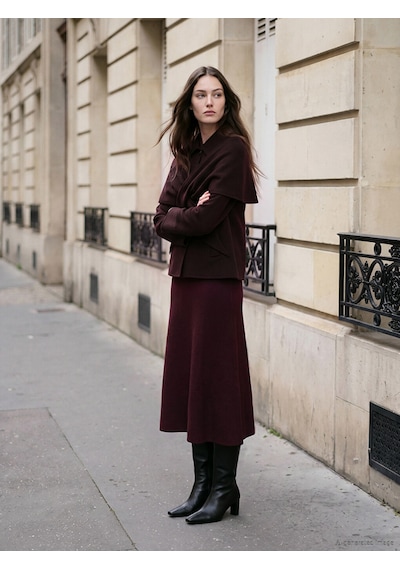 Lcw Modest Bordo Beli Lastikli A Kesim Triko Etek