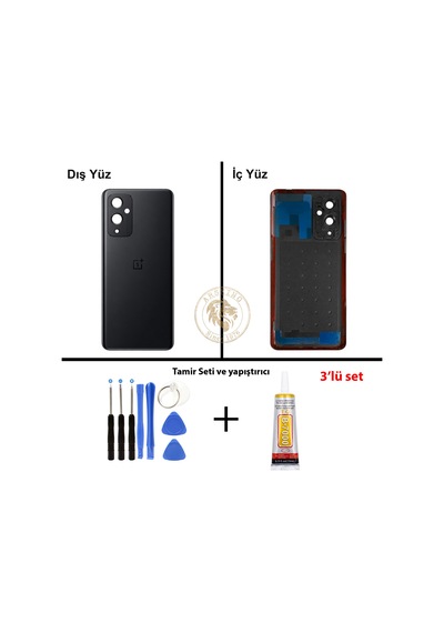 One Plus Vida Seti + Yapıs Tırıcı One Plus 9 Siyah Yapıs Tırıcı B-7000 Yapıştırıcı Vida Seti Arka Kapak Arka Cam Batarya Kapağı Lazer Kesim Kapak Pil Kapağı Back Cover Çok Renkli