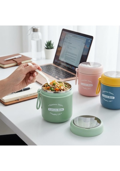 Paslanmaz Çelik Yemek Termosu 530 Ml, Kaşıklı Taşınabilir Yemek Kabı, Çelik İç Hazneli Lunch Box, Askılı Kapaklı Saklama Kabı, Pembe Yeşil Mavi Renk Seçenekli Çok Renkli Paslanmaz Çelik Yemek Termosu 530 Ml, Kaşıklı Taşınabilir Yemek Kabı, Çelik İç Hazneli Lunch Box, Askılı Kapaklı Saklama Kabı, Pembe Yeşil Mavi Renk Seçenekli Çok Renkli