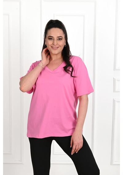 Kadın V Yaka Basic Büyük Beden T-shirt 1297-22 001