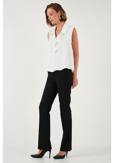 Lela Yüksek Bel Regular Fit Bol Paça Bayan Pantolon 611Pl030W4 Siyah