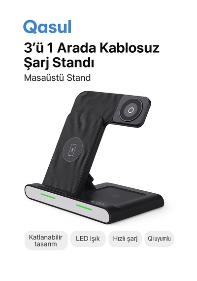 3 Ü 1 Arada Katlanabilir Kablosuz Şarj Cihazı - Telefon, Kulaklık