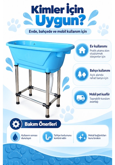 Showtech Handy Tub M Taşınabilir Kedi Köpek Küveti 96cm X 50cm X91cm Mavi