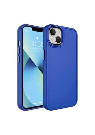 Apple Uyumlu iPhone 14 Plus Kılıf Metal Çerçeve Ve Buton Tasarımlı Sert Zore Botox Kapak Lacivert