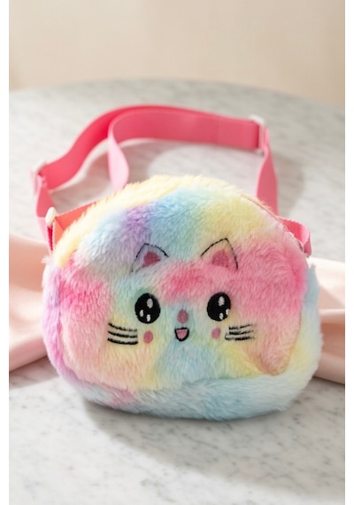 Mollycrush Hediye Kız Çocuk Kedi Figürlü Peluş Omuz Çantası Ayarlanabilir Askılı Trend Tasarım Çok Renkli