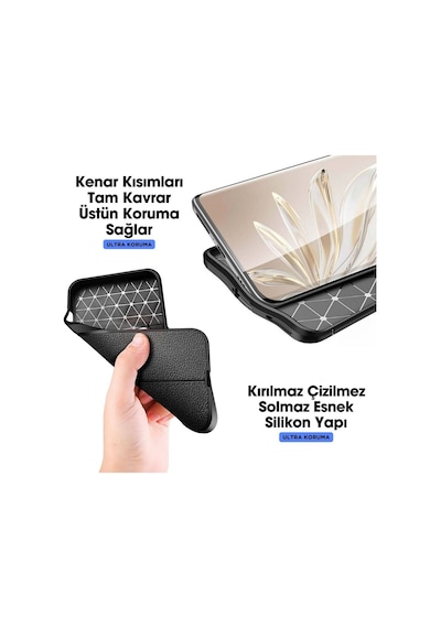 Honor X60 Pro Uyumlu Silikon Kılıf Deri Desenli Darbe Emici Autofocus Tam Koruma Kapak