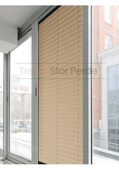 Sütlü Kahve Plise Katlanır Cam Balkon Perdesi - Ofis Perdesi - Salon Perdesi - 049 Sütlü Kahve