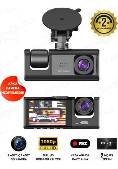 Araç Içi 1080p Full Hd Wifi Kamera Ön Arka Ve Iç Kayıt 3 Kamera Gece Görüşlü Geniş Açı