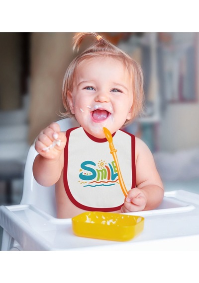 BK Kids Stay Groovy Tasarımlı Kırmızı Bebek Mama Önlüğü-1 Kırmızı