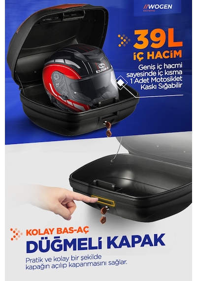 Wogen Wg39 Basic Arka Çanta 39 Litre Siyah + Karbon Dizlik Hedi Siyah