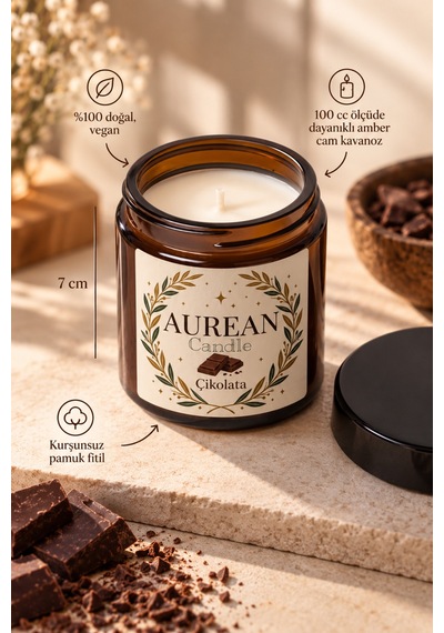 Çikolata Kokulu Mum 100 Cc Amber Cam Kavanoz Aromatik Dekoratif Mum Beyaz