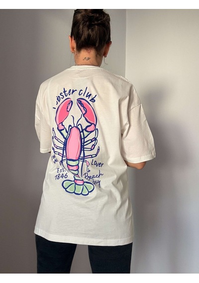 Ali Butik Ekru Lobster Lover Club Baskılı Tişört Ekru Ali Butik Ekru Lobster Lover Club Baskılı Tişört Ekru