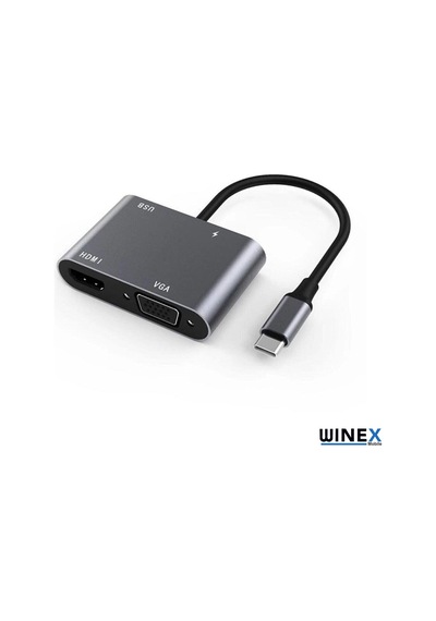 Winex 4In1 Type-C To Hub Pd 65W Hdtv Vga Usba Dönüştürücü Adaptör
