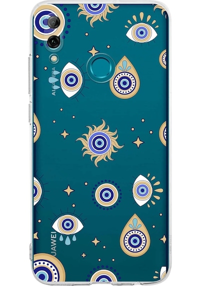Huawei P Smart 2019 İle Uyumlu Nazar Boncuğu 5 Kamera Korumalı Şeffaf Silikon Kılıf Şeffaf