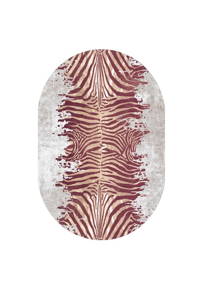Frenda Home Zebra Desen Pamuk Taban Baskılı Oval Halı Kahve Krem