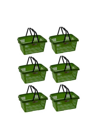 Omnipazar Sy-2260 Çift Saplı Plastik Market Taşıma Sepeti Yeşil 6 Adet Yeşil