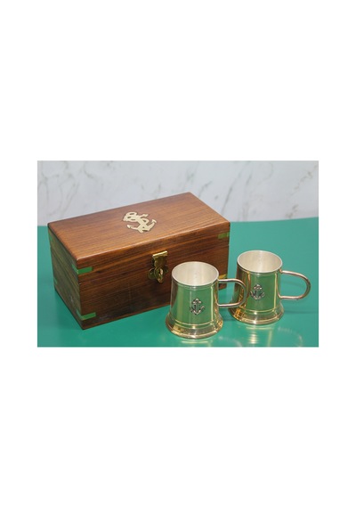 2 Adet Ahşap Kutulu Pirinç Fincan Seti Pirinç Metal Fincanlar, Ahşap Kutuda Sunum Ve Saklama, Brass Cup Set 4171b Model