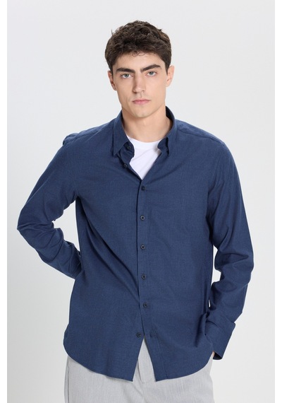 AC&Co / Altınyıldız Classics Erkek Lacı %100 Pamuk Slim Fit Dar Kesim Düğmeli Yaka Flanel Gömlek Lacı