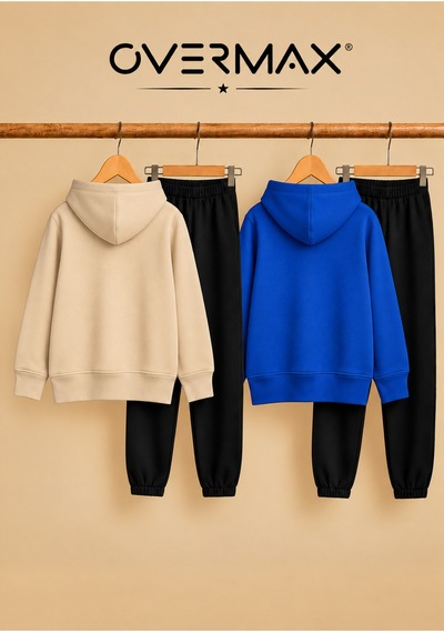 Overmax 2 Li Çocuk Kapüşonlu Eşofman Takımı Sweatshirt & Eşofman Altı 3-12 Yaş Bej-siyah, Saks Mavi-siyah - 919953561 Bej-siyah, Saks Mavi-siyah