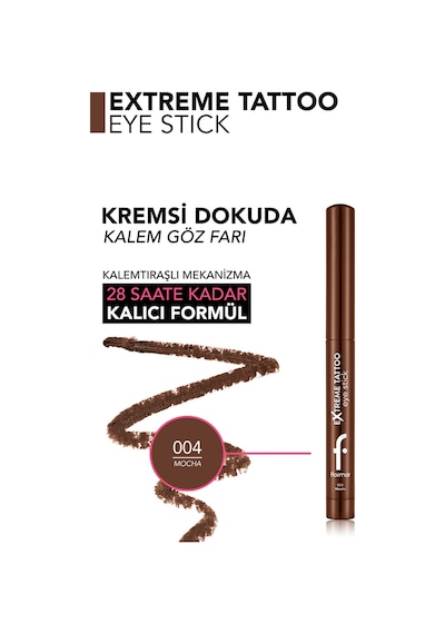 Flormar Extreme Tattoo Mat & Işıltılı Asansörlü Kalemtıraşlı Jel Göz Kalemi & Far Stick 8682536118996 004mocha
