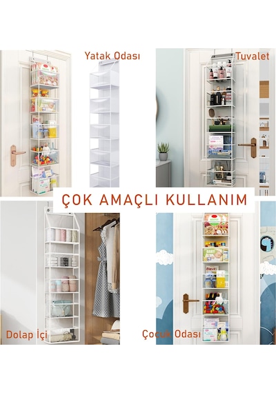 Valkyrie Kapı Arkası Organizer 6 Gözlü Askılı Dolap Düzenleyici Çok Amaçlı Kapı Arkası Raf Beyaz Beyaz